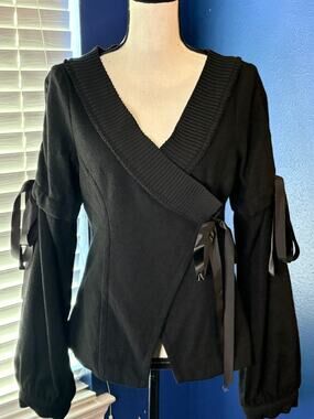 LuLuVia Wool‑Blend Wrap Jacket – Black, Size L